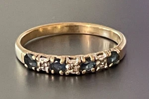 MIRAR-----Anillo Diamantes Zafiros Oro Amarillo 10k Talla 7.5 - Imagen 1 de 6