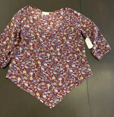 SOULMATES Top Shirt Blouse Women's Size Small 3/4 Sleeve Maroon Floral NWT - Image 1 of 4