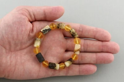 Brazalete UNISEX Genuino Ámbar Báltico Cilindro Cuentas Redondas Elástico 10.6g 230621-9 Foto 1 de 4