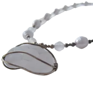Sea Glass Pendant with Glass and Faux Pearls on Sterling Silver Necklace 19 inch - Picture 1 of 6