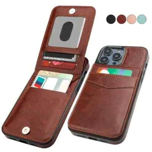 For iPhone 16 15 Pro Max 14 13 12 11 XR XS Leather Cards Wallet Phone Flip Case - Picture 1 of 14
