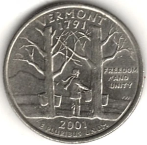 D Vermont State Washington Quarter 2001 en estado sin circular stk W691 - Imagen 1 de 4