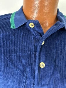 90s Chesterfield Velour Ribbed Polo Shirt 2XL Blue Long Sleeve Hipster VTG USA - Picture 1 of 12