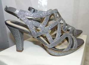 Woman's Naturalizer Danya Pewter Glitter Strappy Dressy Heels Shoes W/Box 7 1/2 - Picture 1 of 9
