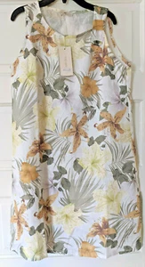 Vestido Med ITALIANO LINO Amarillo Floral Jungla Cambio / Cubrir tan cómodo Nuevo con Etiquetas - Imagen 1 de 5