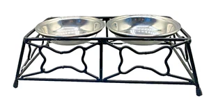 Schwarz Schmiedeeisen Erhöht Haustier Hund Knochen Schüssel 12" x 5" x 4" - Bild 1 von 3