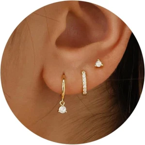 Trendy Gold Hoop Earrings Set 14K Gold Plated Hypoallergenic 3pcs Women Gifts - Picture 1 of 12