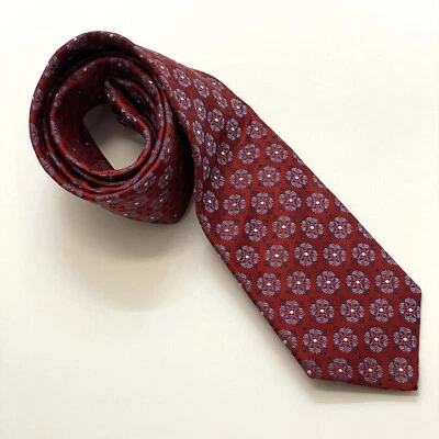 Corbata Patrick James Vintage Arte Brocado Floral Rojo Seda Extra Larga Foto 1 de 4