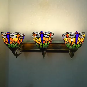 Dragonfly Wall Sconce Lamp Stained Glass Bathroom Lighting Fixture Tiffany Style - Picture 1 of 12