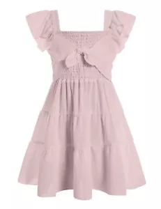 Girls Dresses 8t Pink Square Neck Floral Flower Girl's Dress Summer Beach Bac... - Picture 1 of 5
