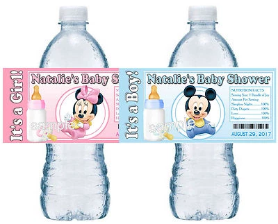 20 MICKEY MINNIE MOUSE BABY SHOWER FAVORS WATER BOTTLE LABELS PARTY FAVORS - Image 1 of 2