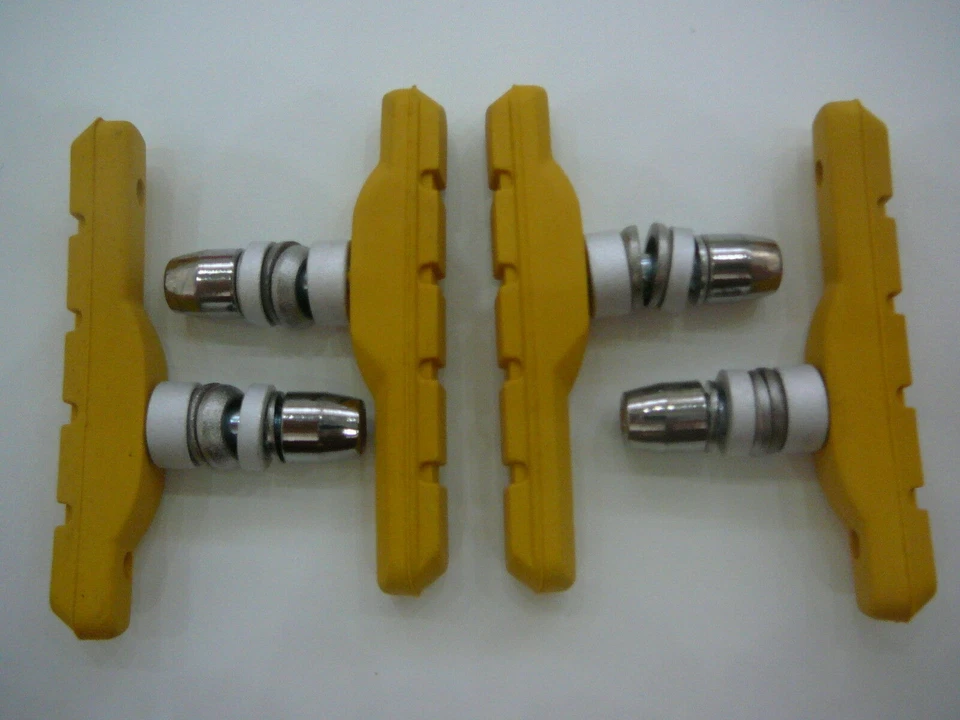 2 PAIRS YELLOW CYCLE MOUNTAIN BIKE MTB TREKKING ALL WEATHER 70mm V BRAKE BLOCKS - Image 1 of 1