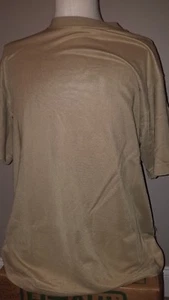 FENZIA MENS Collarless Dressy Casual SHORT SLEEVE SHIRT TAN SIZE LARGE - Picture 1 of 3