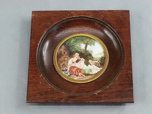Vintage rund dBoucher Wandbild Holz Porzellan handgemalt Damen Portrait Bild - Bild 1 von 5