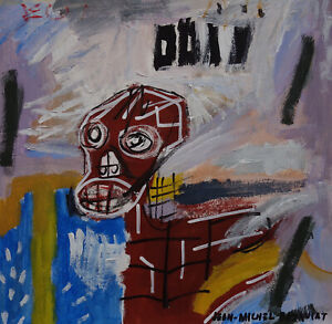Neo expressionism character painting, 2 x signed Jean Michel Basquiat, w COA