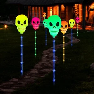4-Set Halloween Decor,Outdoor Solar Multi-Color Waterproof Skull Pathways Lights - Picture 1 of 6
