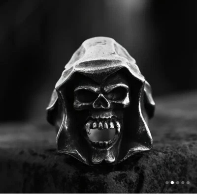 Anillo Esculpido Calavera de la Muerte Punk Pueter Estilo Edgy, Audaz, En Tu Cara Accesorio Foto 1 de 4