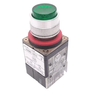 Allen Bradley 800MR-QB24G Green Illuminated Pushbutton, 22mm, 2NO 1NC, 24V Lamp - Picture 1 of 7