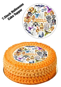 Cake Topper Edible Icing Happy Halloween Mixed Images for 7.5" Circle Decoration - Picture 1 of 9