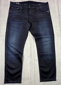 G Star Raw 3301  Slim Jeans Mens 36x31 Dark Indigo Wax Stretch Button Fly 36x29 - Picture 1 of 20