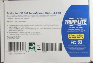 Tripp Lite Portable 4-Port USB 3.0 Ultra-Mini SuperSpeed Hub U360-004-MINI New - Picture 1 of 1