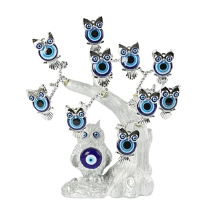 Blauer böser Blick Eule Ornament Silber Baum 20 cm Hüter der Harmonie & Positivität - Bild 1 von 4