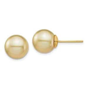 14k Yellow Gold 10-11mm Golden South Sea Saltwater Cultured Pearl Stud Earrings - Picture 1 of 4