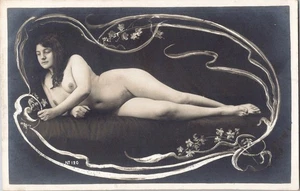 sensual Art Nouveau francés mujer desnuda completa original principios de 1900 foto postal - Imagen 1 de 2