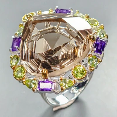 Joyería 40 ct Anillo Cuarzo Ahumado Natural Plata de Ley 925 Talla 8.5/R445752 Foto 1 de 4