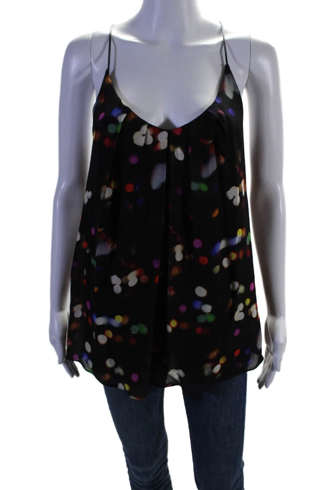 Milly Womens Silk Polka Dot Print Spaghetti Strapped Blouse Top Black Size 10 - Image 1 of 4