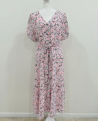 TALBOTS WOMEN'S MIDI PINK FLORAL DRESS WITH TIE BELT LINED 16 PETITE - Image 1 of 4