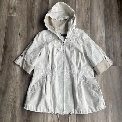 Lafayette 148 Ivory Rain Coat Windbreaker Linen Lined Full Zip Jacket sz 18 - Image 1 of 4