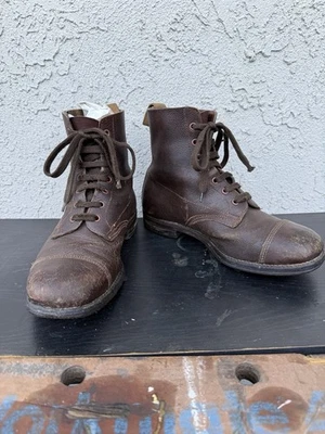 Vtg Scotch Grain Leather Boots Brown Cap Toe Sz 8D Military - Image 1 of 4
