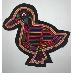 VTG PANAMA Mola Folk Fabric Duck Art Work Reverse Embroidery Pillow 11 x 10.5 - Picture 1 of 6