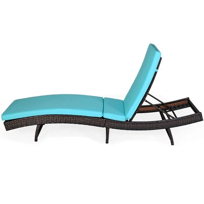 Cadeira de Lounge Dobrável em Rattan Patiojoy com Chaise Ajustável e Almofada Turquesa - Imagem 1 de 4