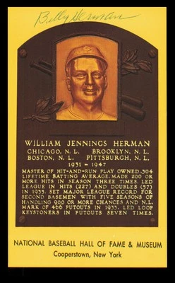 Billy Herman Signed HOF Plaque Postcard Chicago Cubs - Image 1 of 2