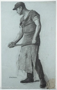 Hermoso retrato masculino antiguo firmado Van Ingen carbón, firmado y bien! - Imagen 1 de 10