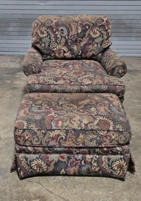 Lee Industries Lounge Arm Chair with Matching Ottoman Footstool Made In USA - Image 1 of 4