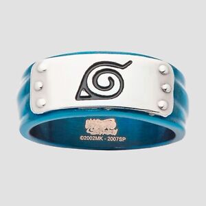Blue Hidden Leaf Village Headband (Naruto Shippuden) Stainless Steel Unisex Ring