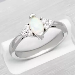 4x7 Marquise White Fire Opal Silver Jewelry Anniversary Women Ring SZ 6 7 8 9 10 - Picture 1 of 36