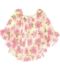 Kate Mack Girls Pink Green Roses Stripes Swimsuit Cover Up Size 8 - Picture 1 of 2