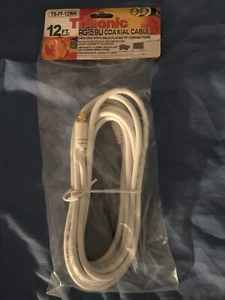 Coaxial Cord white 12 ft RG59U Video Cable HD TV Satellite Dish DVD VCR Anten - Picture 1 of 5