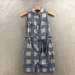 Tommy Hilfiger Button Up Dress Womens 2 Blue Patchwork Sleeveless Belted Collar - Picture 1 of 15