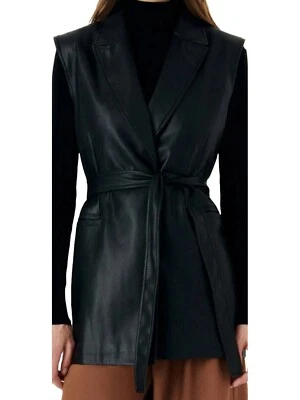 Leather Vest Jacket Waist Western Coat Long Biker Women Style Womens Black 3 - Image 1 of 4