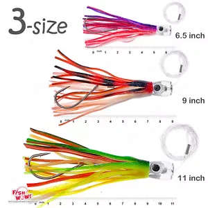 3pcs 6.5" 9" 11" Fishing cup Trolling Marlin skirt rig Resin Head big game NEW - Picture 1 of 6