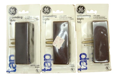 General Electric Grounded 3 Outlet Triple Wall Plug Power Tap 15A 125V (Qty 3) - Image 1 of 4