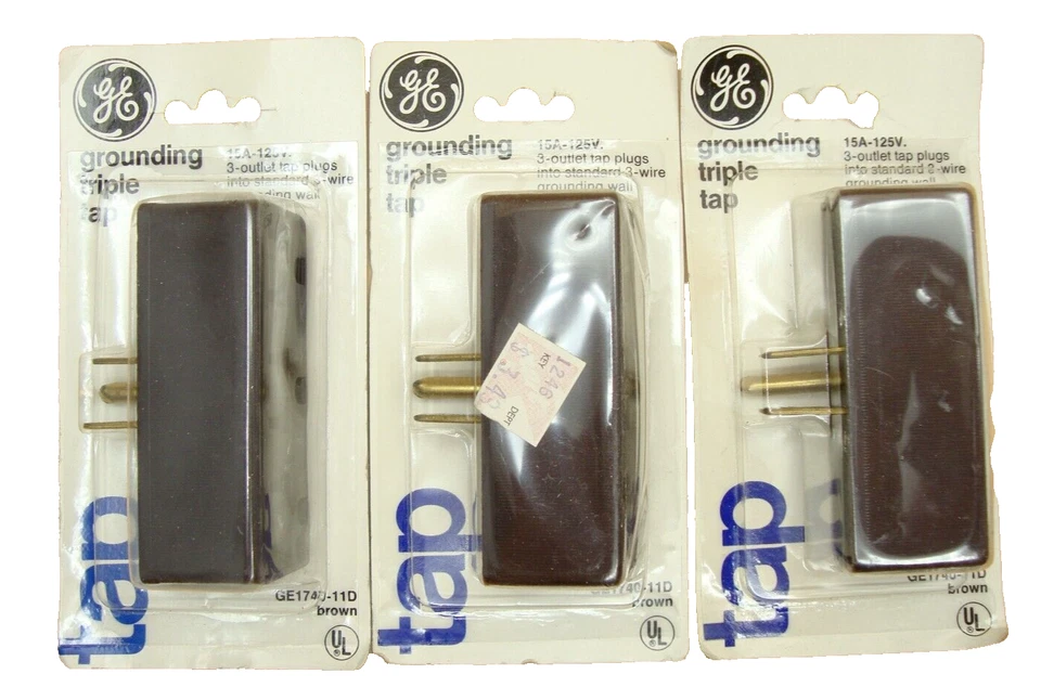 General Electric Grounded 3 Outlet Triple Wall Plug Power Tap 15A 125V (Qty 3) - Image 1 of 4