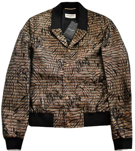 NUEVA Chaqueta Auténtica SAINT LAURENT FLORAL METÁLICO LUREX LAME VARSITY F36 - Imagen 1 de 12