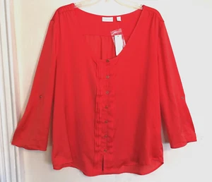 New York & Company Womens Button Up XL Orange Blouse Shirt 3/4 Sleeve Office - Picture 1 of 8