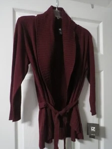 Junior iZ Byer Bordeaux Cardigan w/Belt Sweater, sz L, NWT - Picture 1 of 4